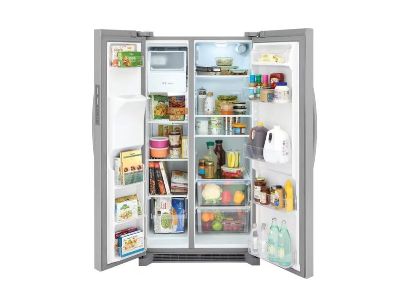 An example of what the Frigidaire 36 in. 25.6 cu. ft. Side by Side Refrigerator could look like while filled.