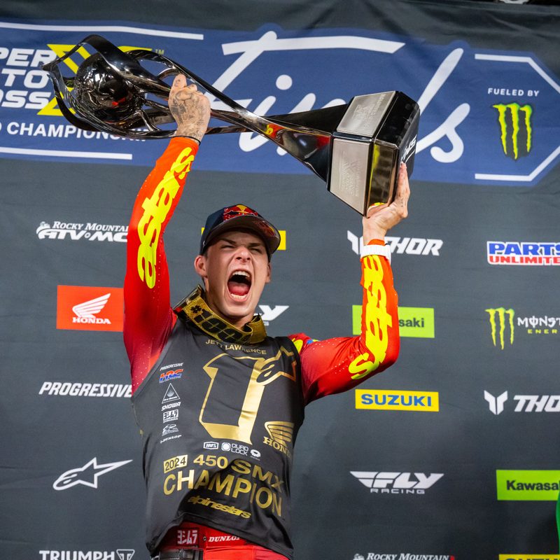Jett Lawrence wins the trophy and $1 million in the 2024 SuperMotocross World Championship.