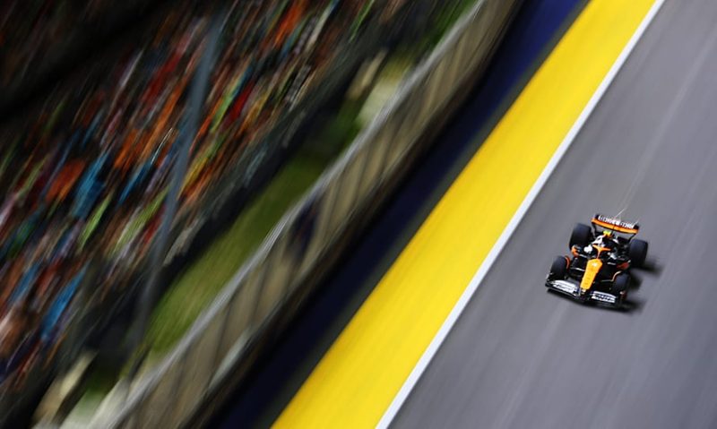 Lando Norris built and held a substantial lead throughout the grueling two-hour Singapore Grand Prix.