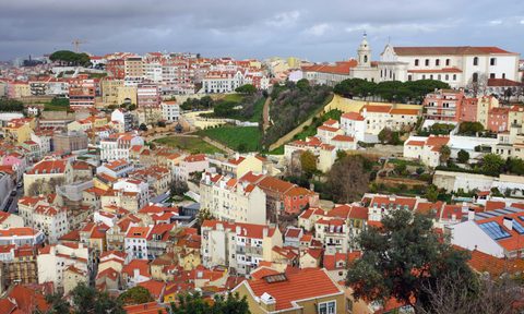 View of rooftops, Lisbon, Portugal