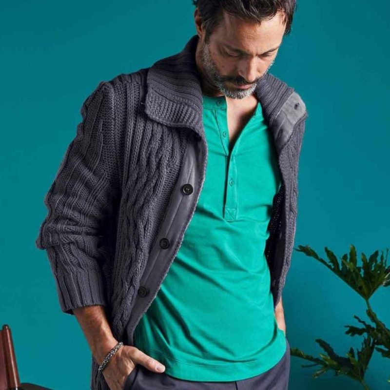 Man wearing Y.Chroma cardigan