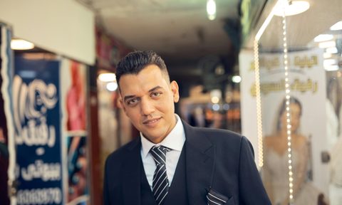 Man with a spread collar