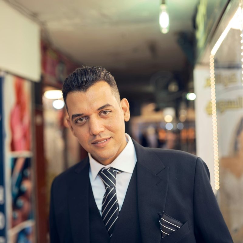 Man with a spread collar