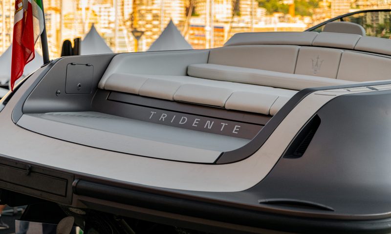 Maserati Tridente luxury all-electric powerboat at Monaco Yacht Show 2024.