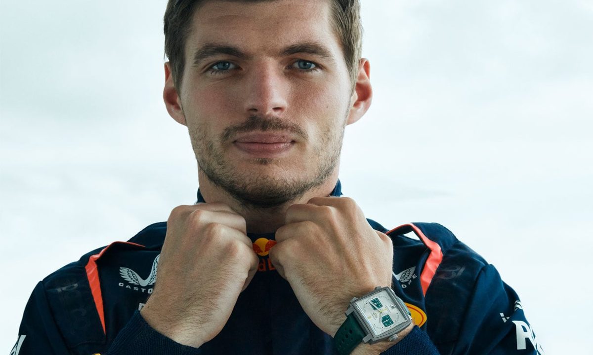 Max Verstappen wearing the Tag Heuer Monaco Chronograph Racing Green