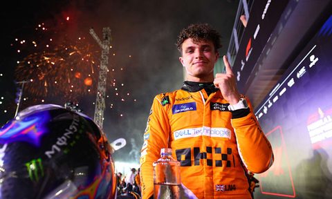 McClaren F1 driver Lando Norris after his resounding victory at the 2024 Singapore Grand Prix.