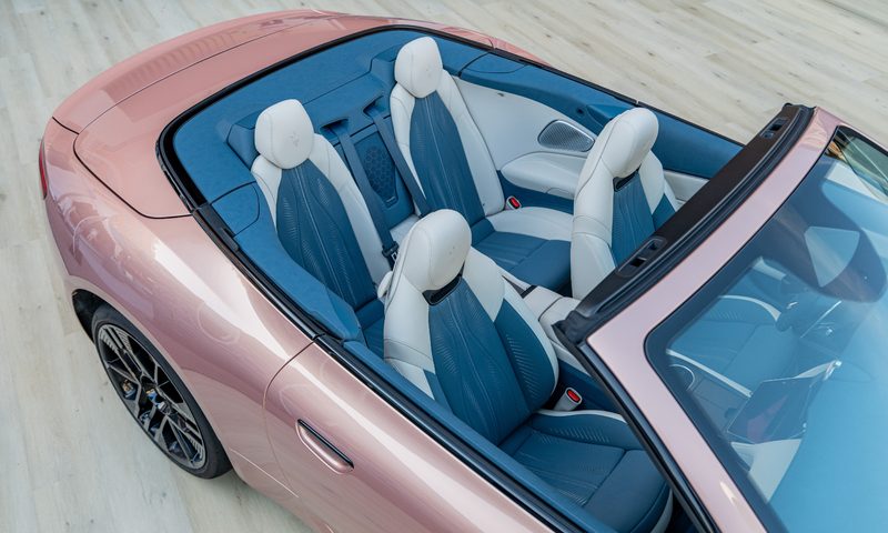 Overhead interior shot of the Maserati Grancabrio Folgore at Monaco Yacht Show 2024.