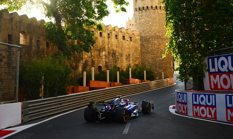 Racing by Medieval walls in the F1 Azerbaijan Grand Prix