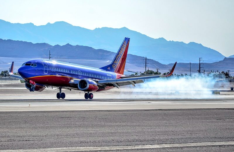 Southwest airplane landing on tarmac