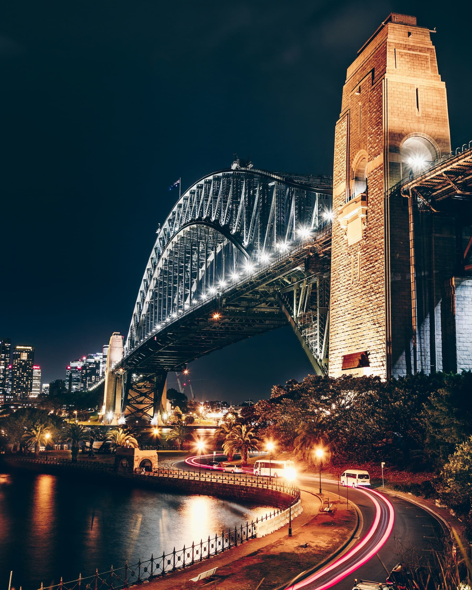 bridge in australia lit up during night