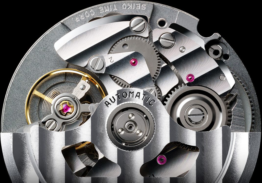 close up on movement of Seiko watch