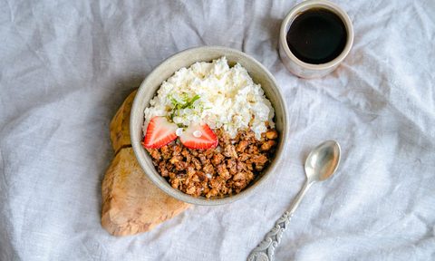 Cottage cheese, fruit, and nuts