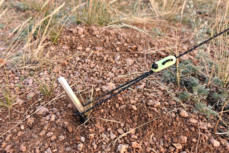 Closeup of a ground stake for the Shine portable wind turbine.