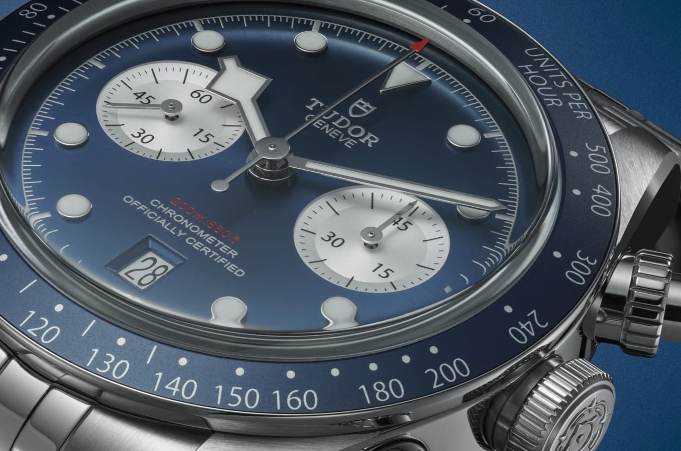 Side view of Tudor Black Bay Boutique Edition watch in blue
