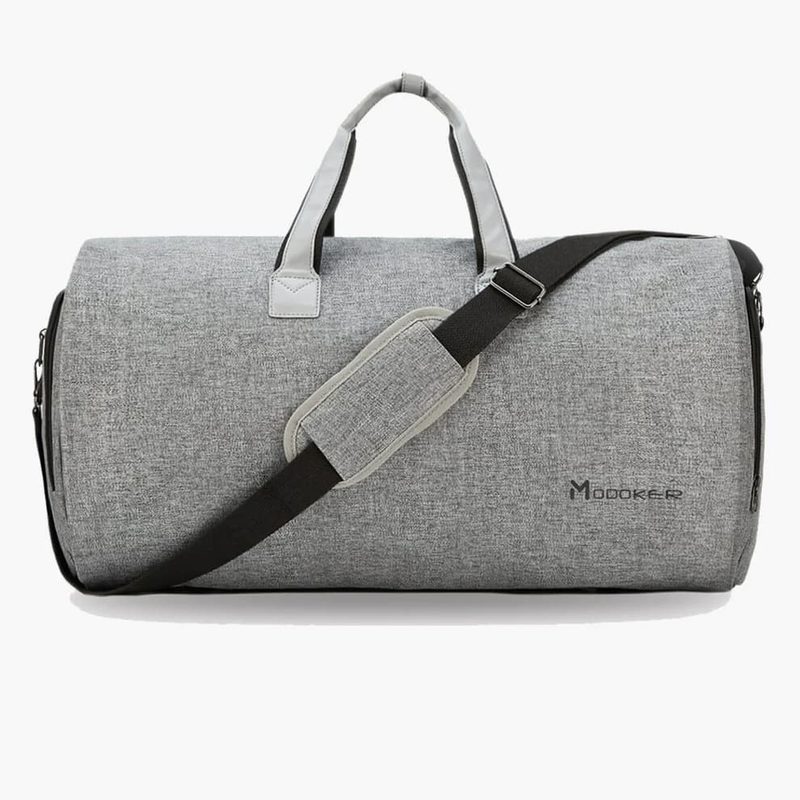 grey duffel bag