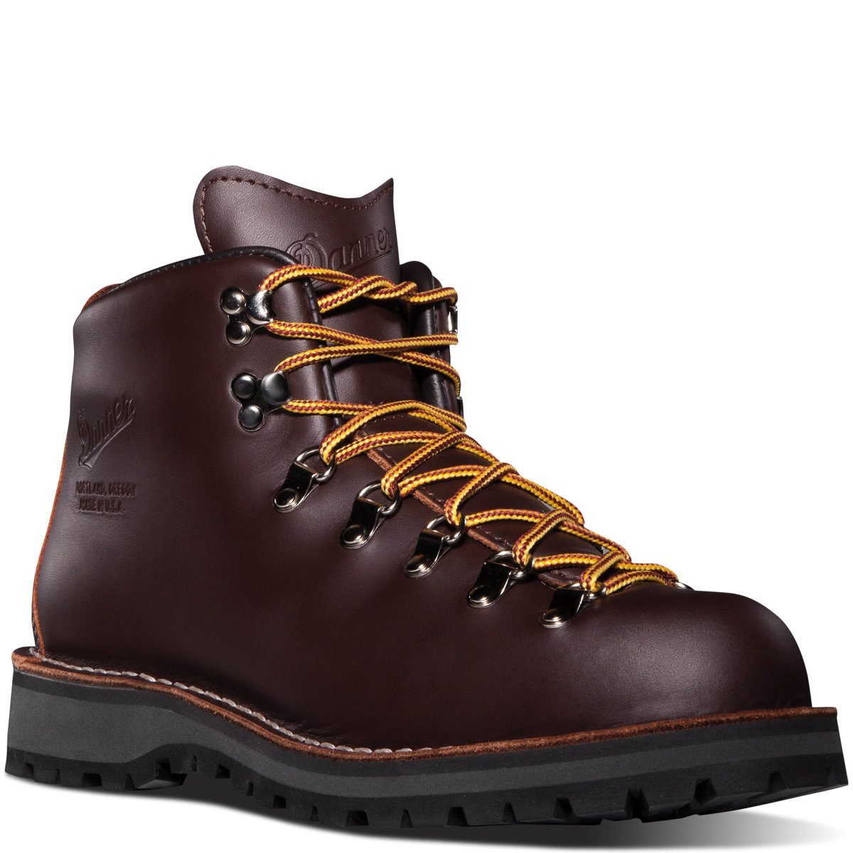 cherry brown hiking boot against white background