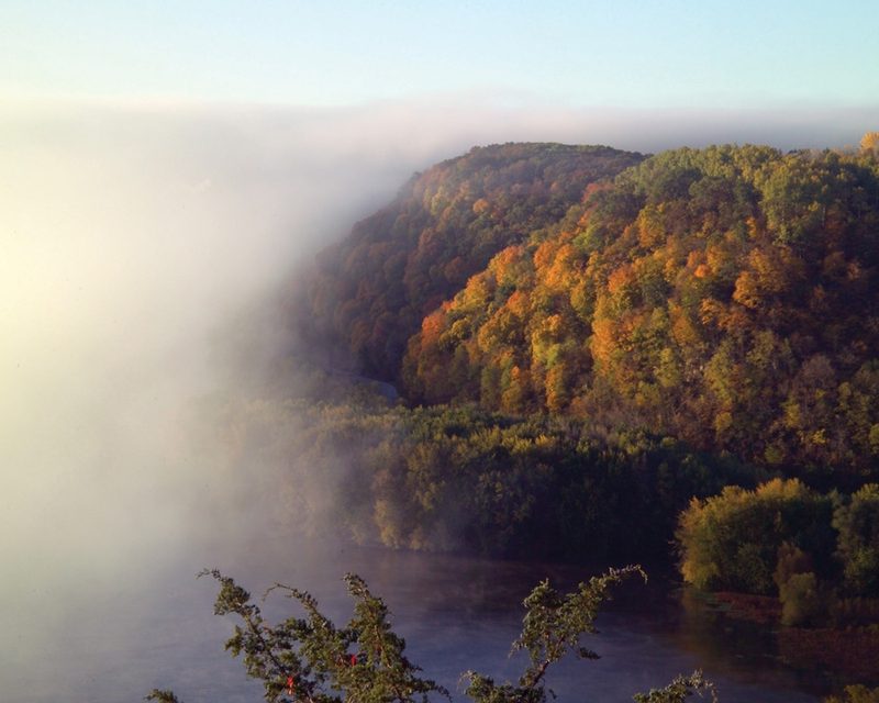 Fog over the mountains at Effigy Mounds National Monument