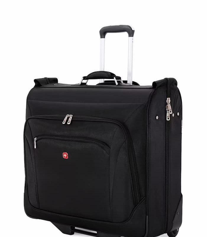 black garment bag with wheels