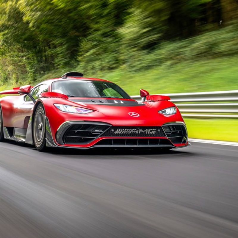 AMG One on the Nürburgring-Nordschleife right front three-quarter view.