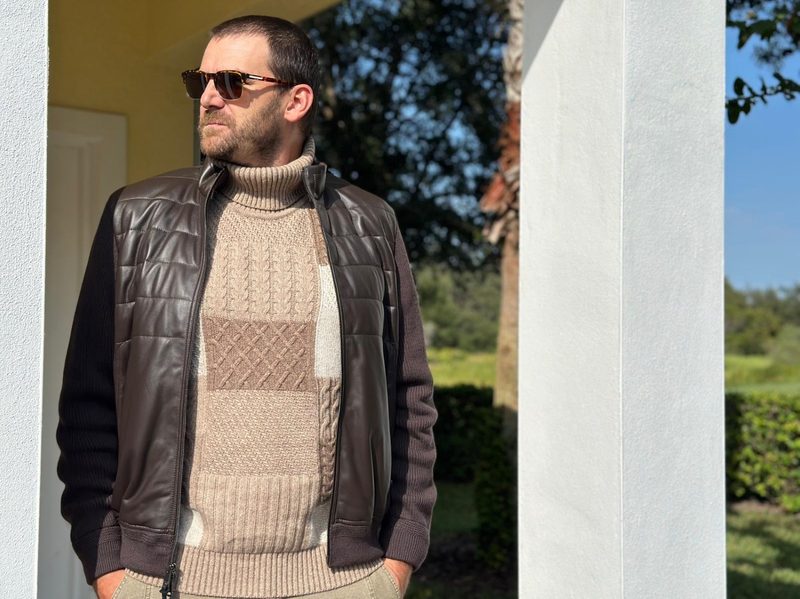 BUGATCHI leather and knit jacket