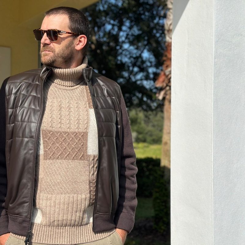 BUGATCHI leather and knit jacket