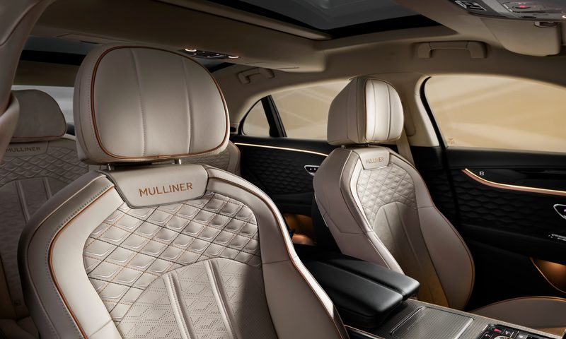 Bentley Flying Spur Mulliner interior front seat back detailing.
