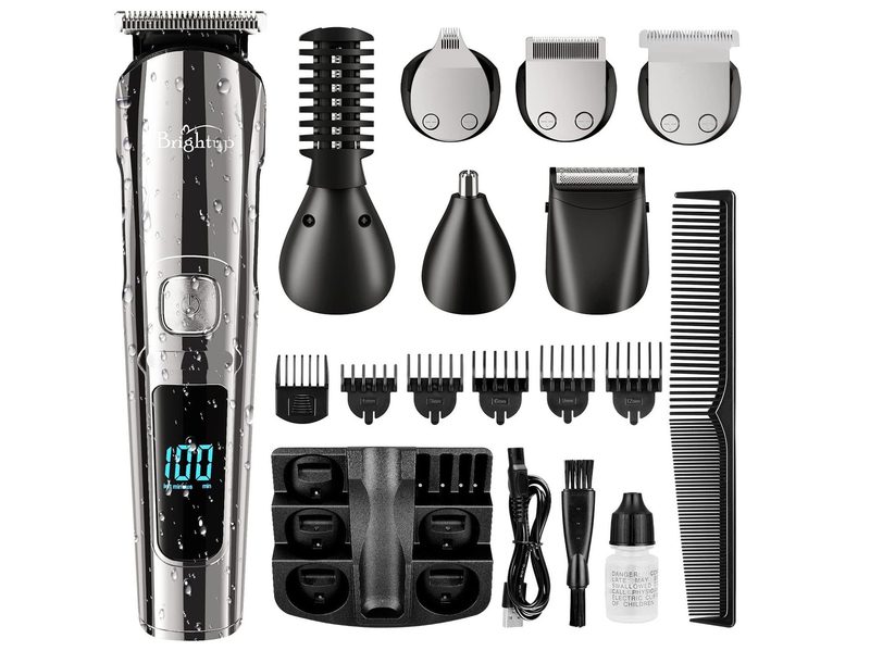 Everything included in the Brightup Beard Trimmer and Grooming Kit.