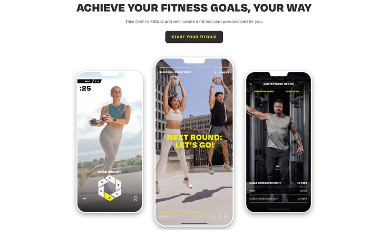 A screenshot of the Centr homepage featuring a look into the fitness app