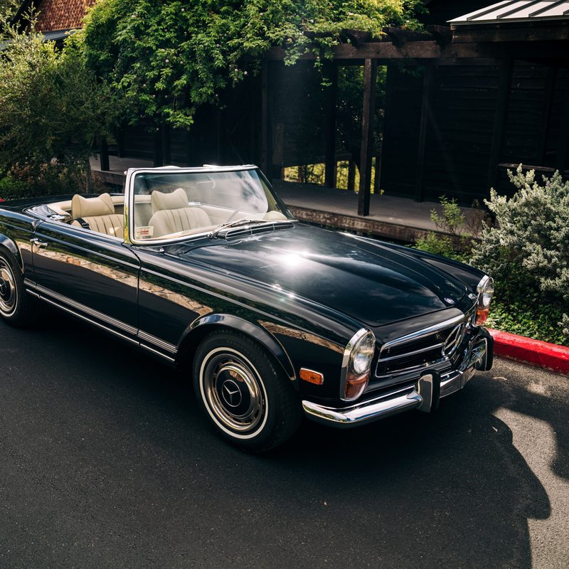 Mercedes SL after being converted to an EV by Moment Motor Comapny