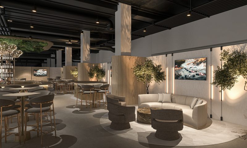 Dining Room Lounge at the Wynn Grid Club in the Paddock Club at the 2024 Las Vegas Grand Prix.