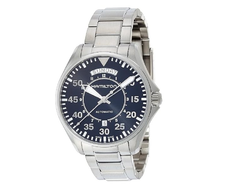 The Hamilton Watch Khaki Aviation Pilot 42mm Stainless Steel on a white background.