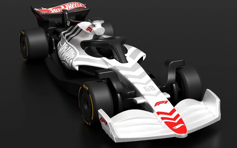 Hot Wheels F1 model 3D rendering right front three-quarter view.