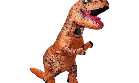 An Inflatable T-Rex Costume on a white background.