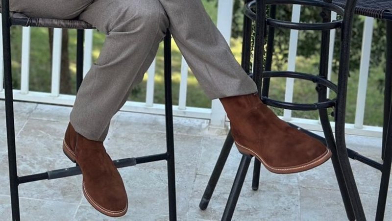 Man in Allen Edmonds suede chelsea