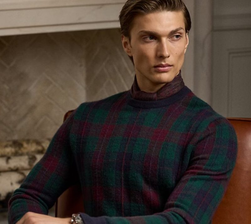 Man in RLPL plaid cashmere sweater