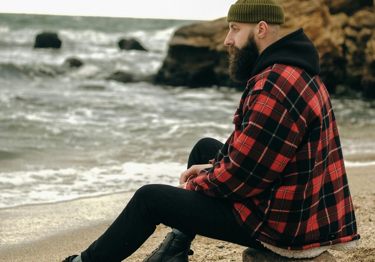 Man in flannel with hoodie