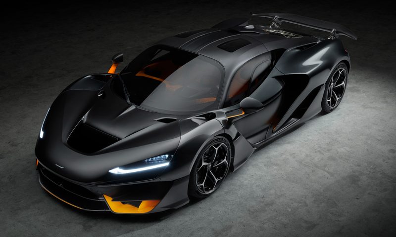 McLaren W`1 supercar left-front three-quarter view in black.
