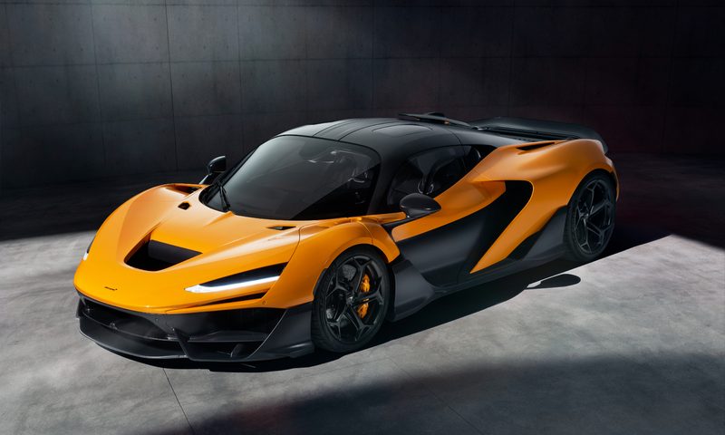 McLaren W`1 supercar left front three-quarter view.