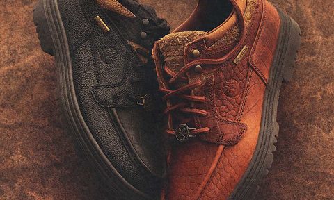 two timberland boots facing each other