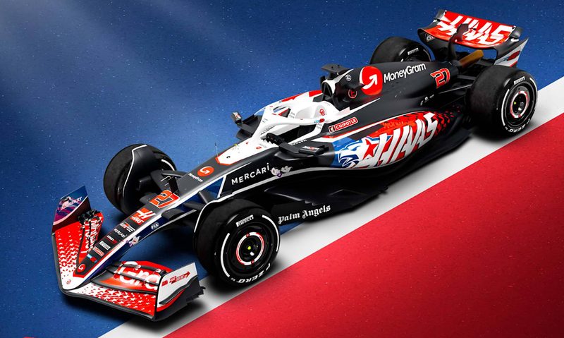 Moneygram Haas F1 team race car with special livery for the USGP.