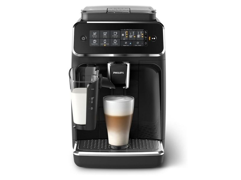 The Philips 3200 Series Fully Automatic Coffee Machine making a beverage.