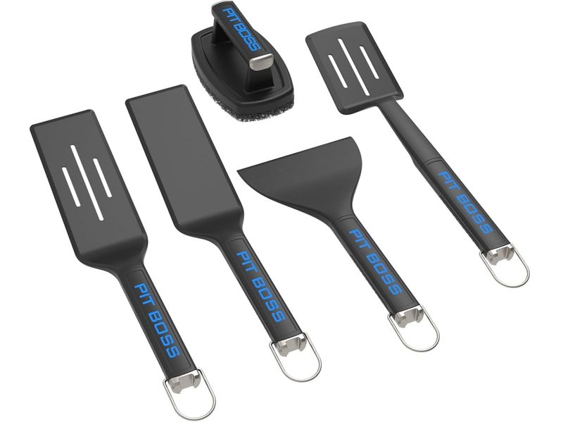The five pieces of the Pit Boss Ultimate Griddle Tool Kit.