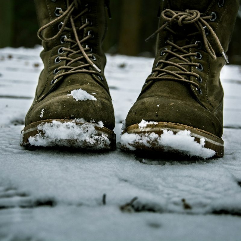 Green suede boots in snow