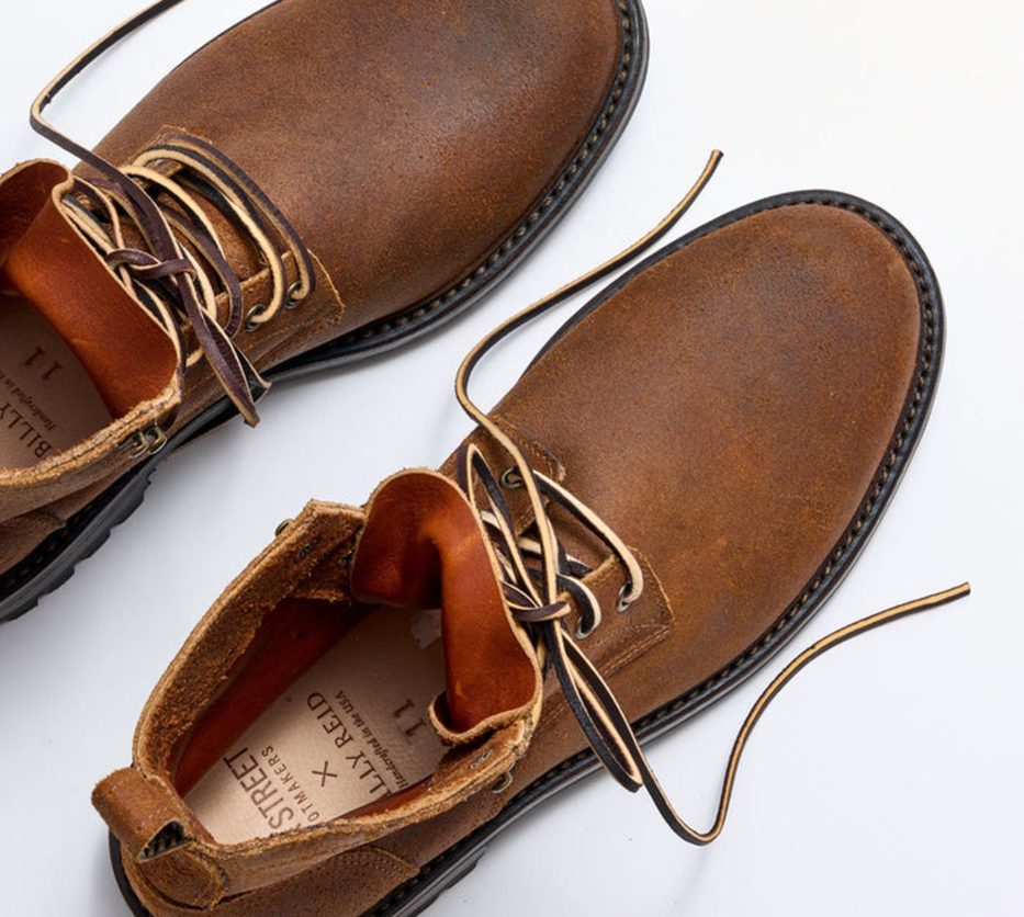 overhead view of brown boots