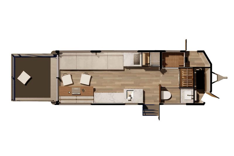Layout of the Living Vehicle 2025 CyberTrailer luxury travel trailer.