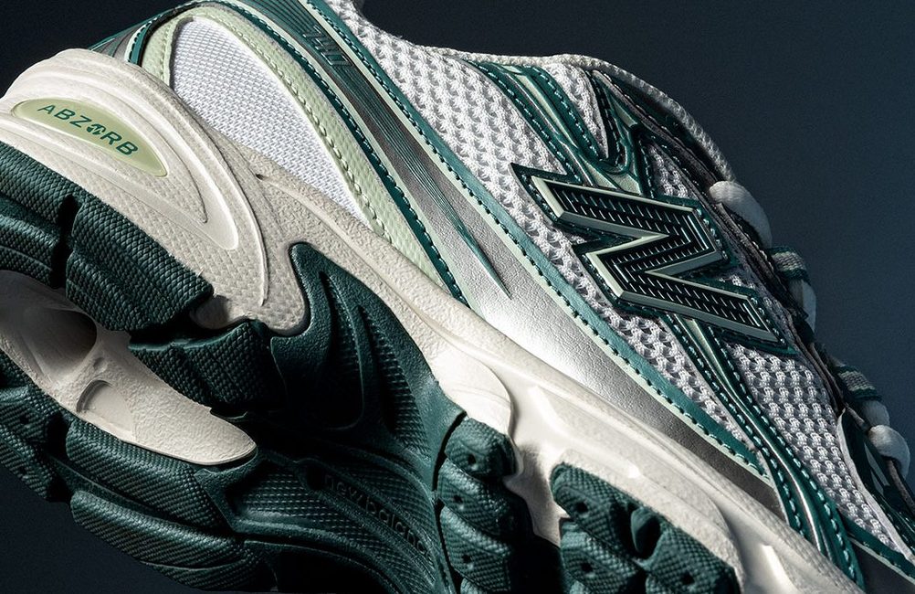 close up on details of new balance sneaker