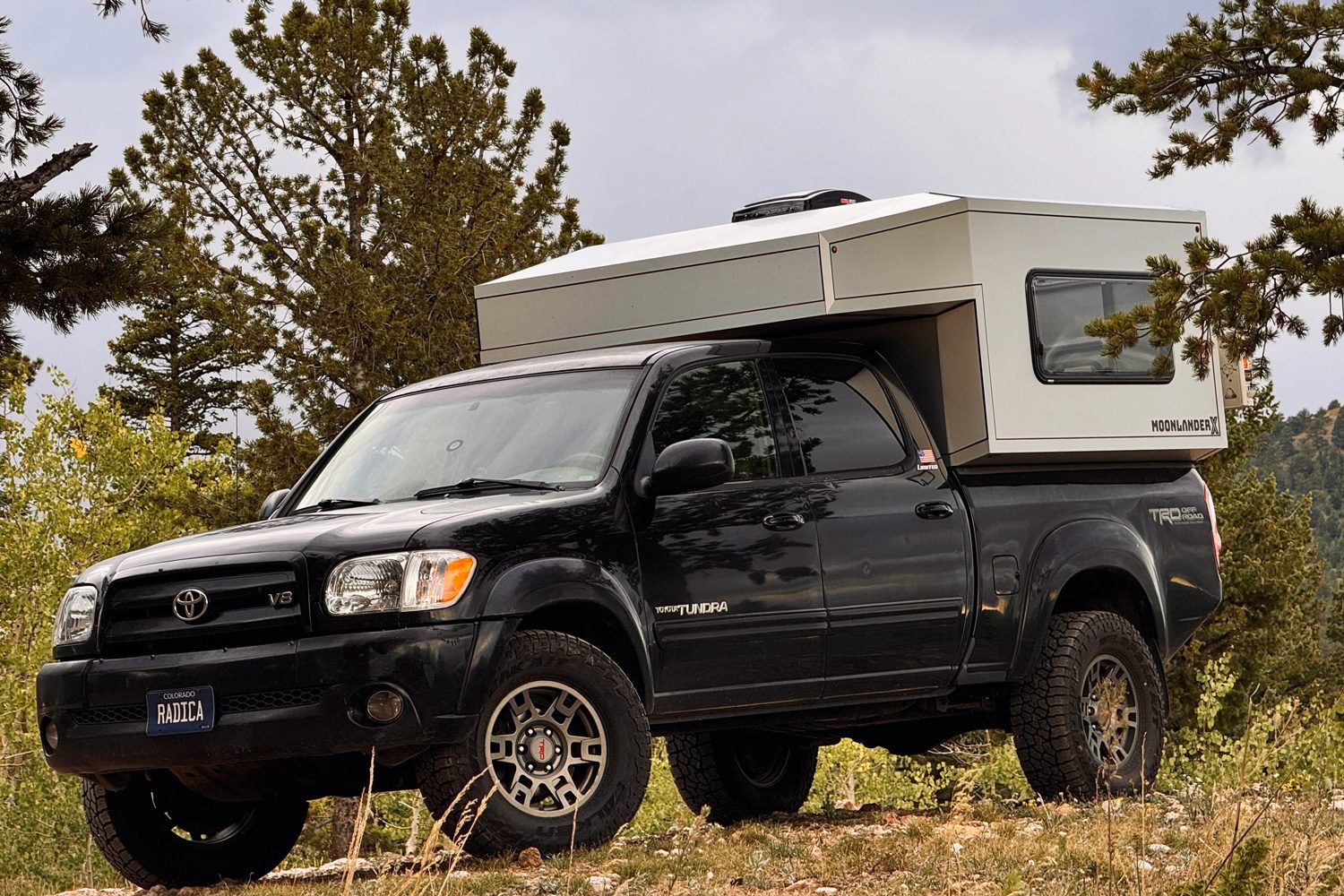 Toyota Tundra with a Moonlander X in-bed truck camper shell.