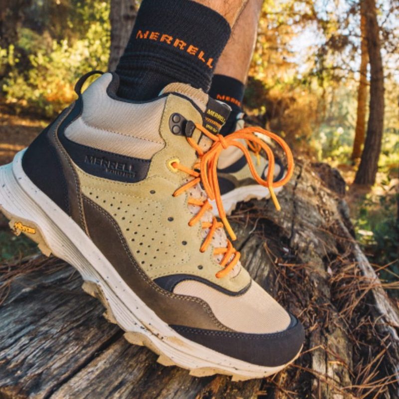 Man wearing Merrell hiking boots in nature