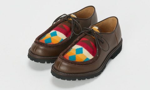 dark brown loafer with wool pattern on top