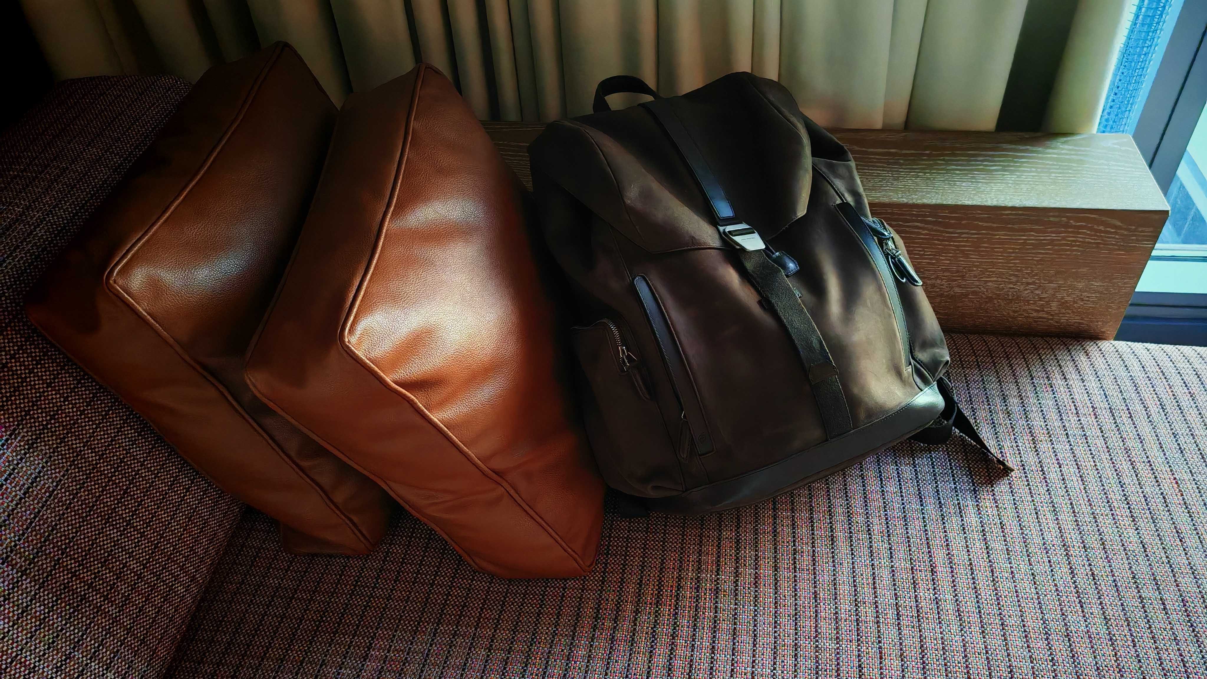 Carl Friedrik traverse backpack on a couch